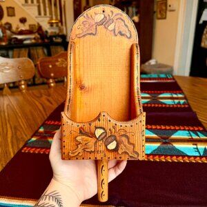Vintage Hand Made Painted Folk Art Wooden Scoop Style Wall Pocket